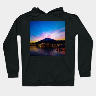 Colorful nighttime shot of Pilatus, Luzern Hoodie